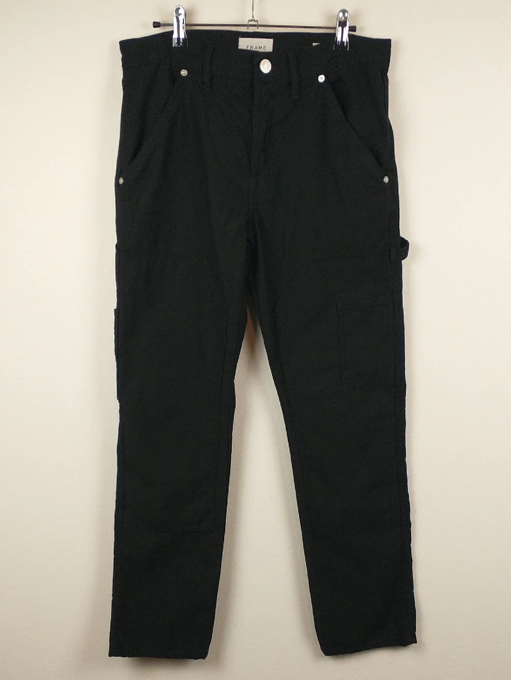 Frame Le Slouch Utility Straight Leg Jeans Womens 26 Black Carpenter Double Knee
